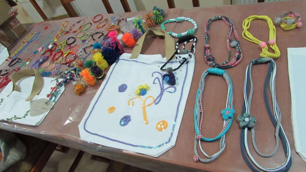 Necklaces made from trimmings from the FUSH clothing factory.