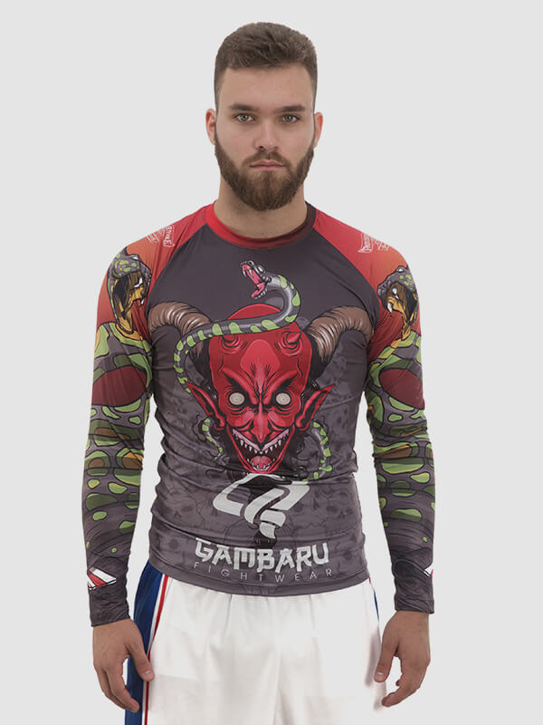 A male model wearing an all-over dye-sublimated mma jersey. The model is facing the camera.
